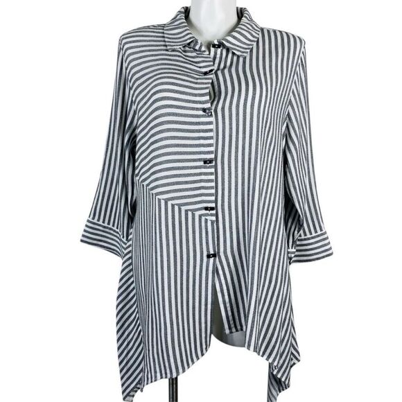 Soft Surroundings Standout Asymmetrical Striped Button Up Tunic Large - Picture 2 of 9